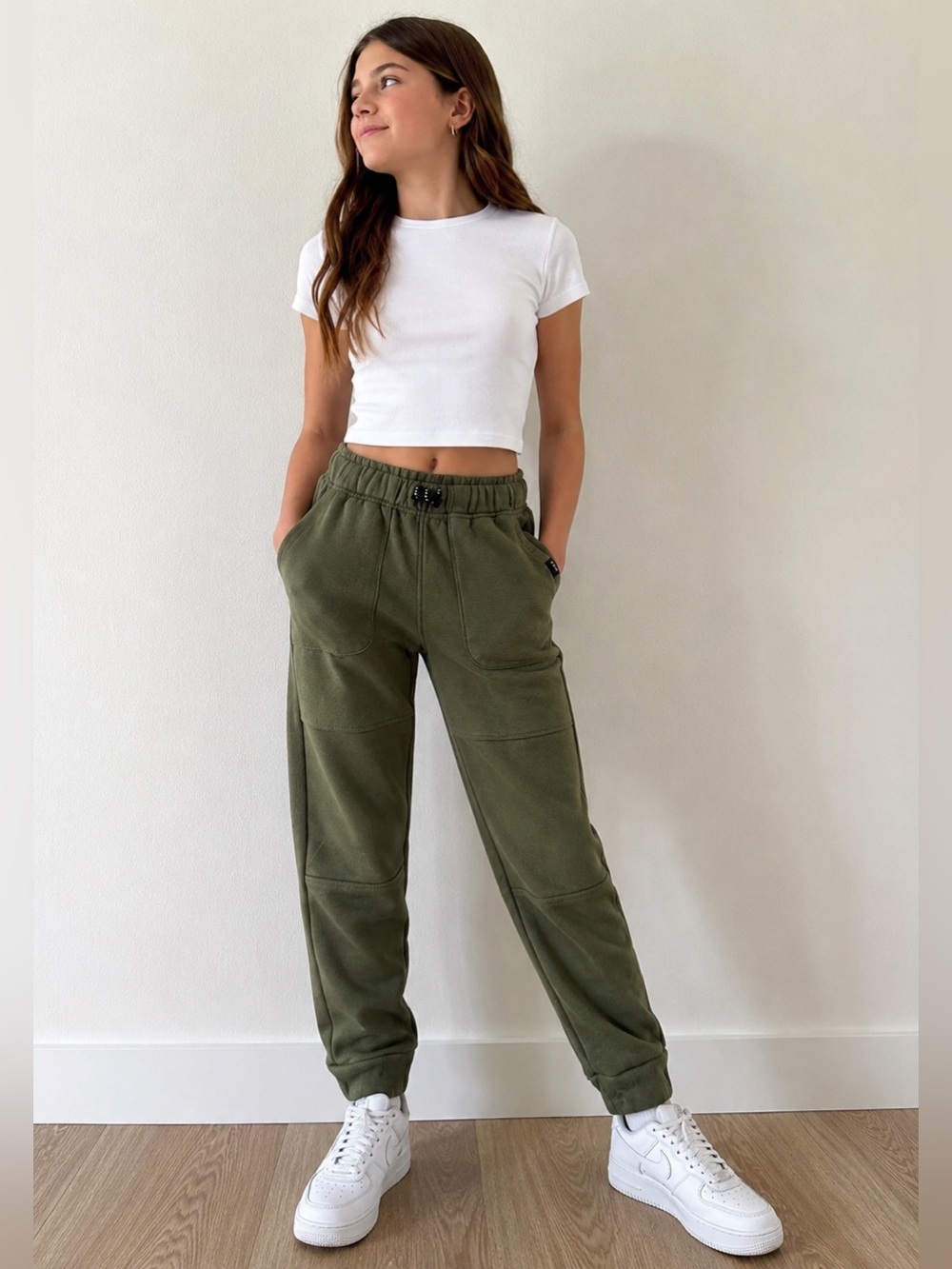 Lee Olive Green Jogger Sweatpants Fleece Zip Pocket  7/8 Small